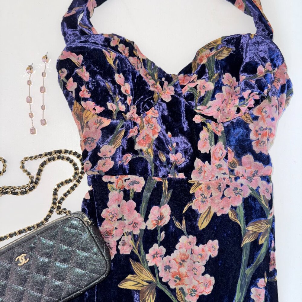 Velvet Floral Midi Dress NWT